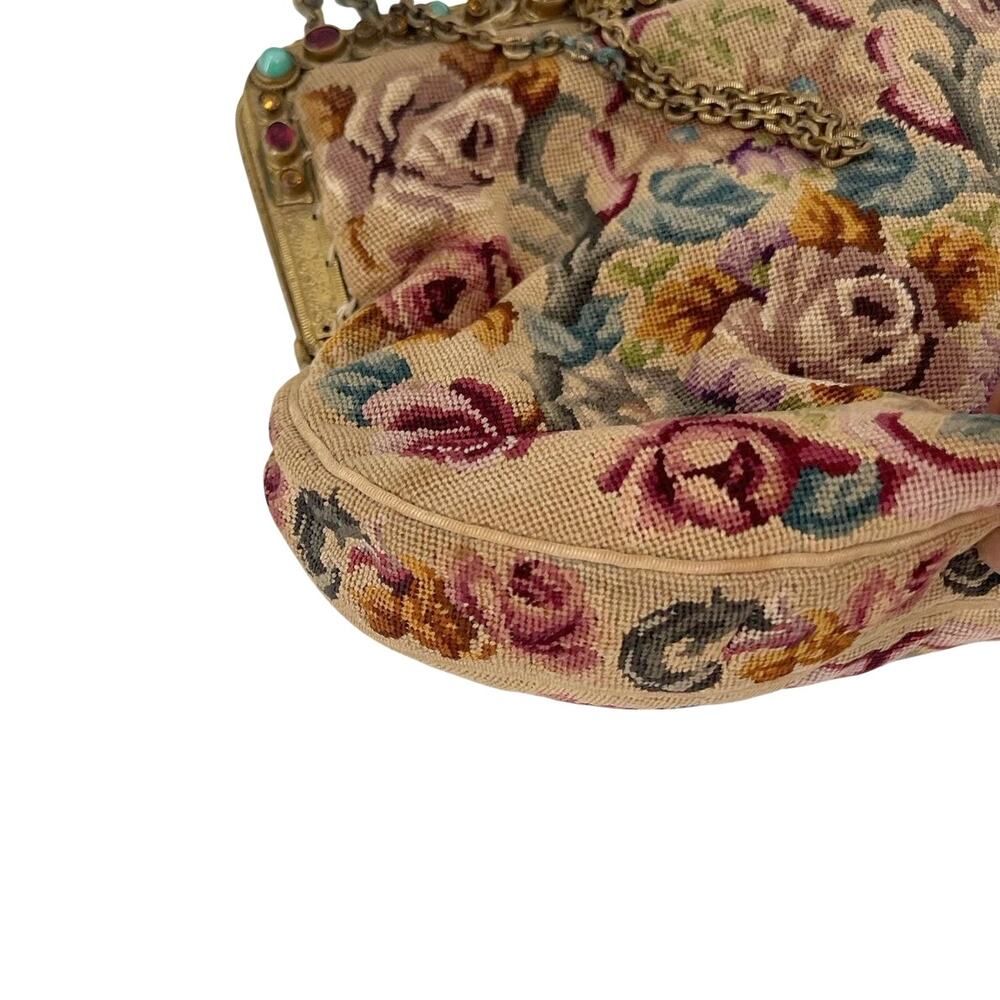vintage petit point purse intricate floral tapestry and brass frame clutch - Picture 8 of 12